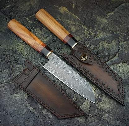 KnifeMasterz™ | Hypnosis Pattern Leather Vintage | Chef Knife