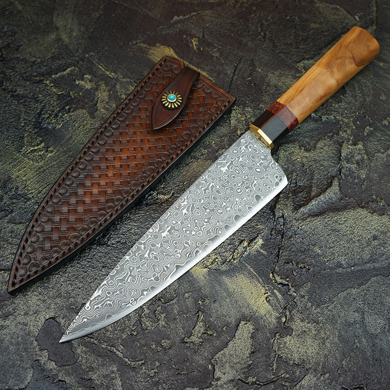 KnifeMasterz™ | Hypnosis Pattern Leather Vintage | Chef Knife