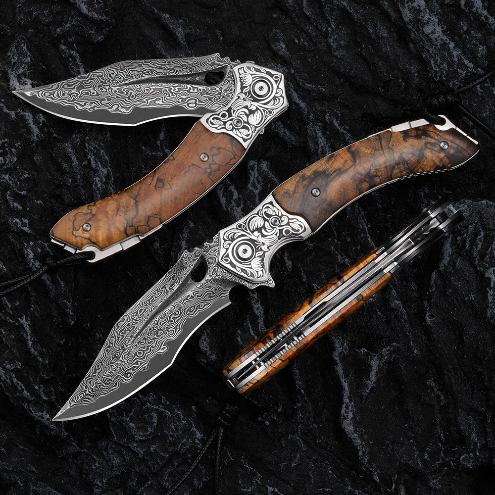 KnifeMasterz™ | Damascus Steel Folding Knife | Camping Knives