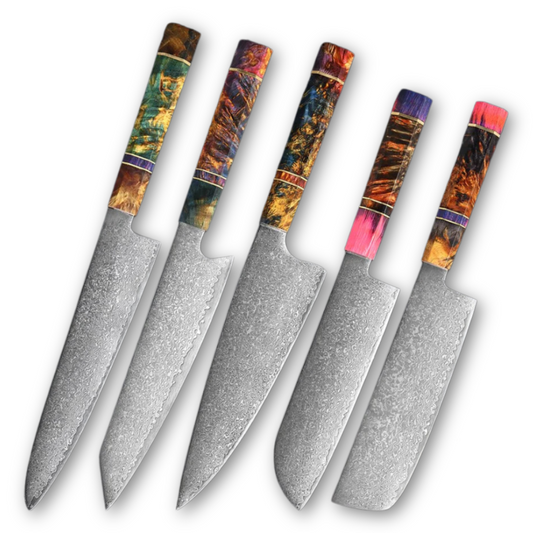 KnifeMasterz™ | StableWood Multicolor Handle Damascus Knives | Knife Sets