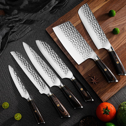 KnifeMasterz™ | Hammer Pattern Hand Forged - Set of 6 | Knife Sets