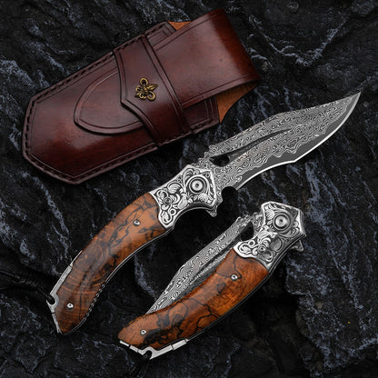 KnifeMasterz™ | Damascus Steel Folding Knife | Camping Knives